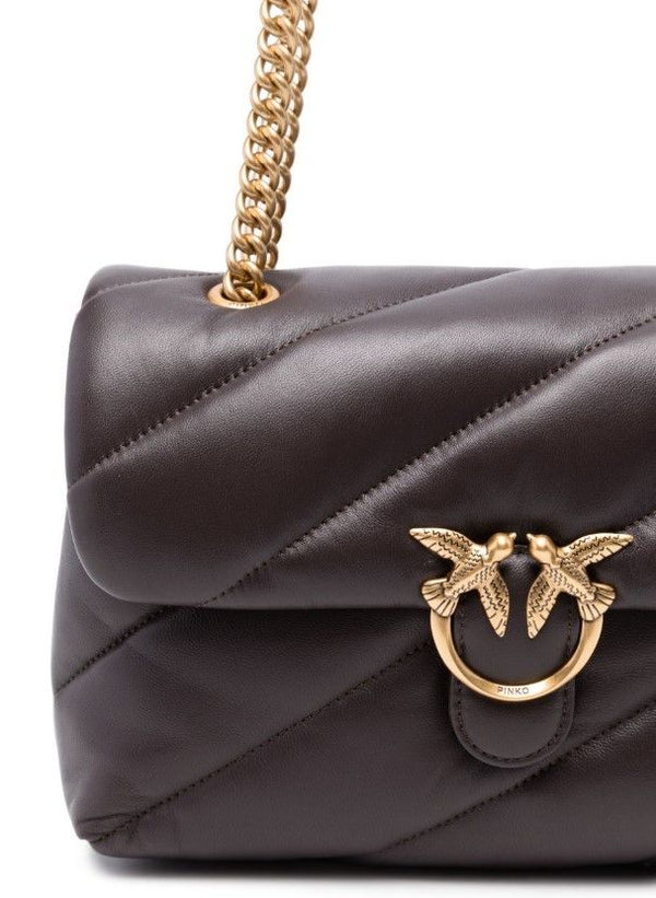 Pinko Love Puff Classic Small Borsa Donna in Pelle Marrone Marasca Antique Gold 107616A0F2-M12Q