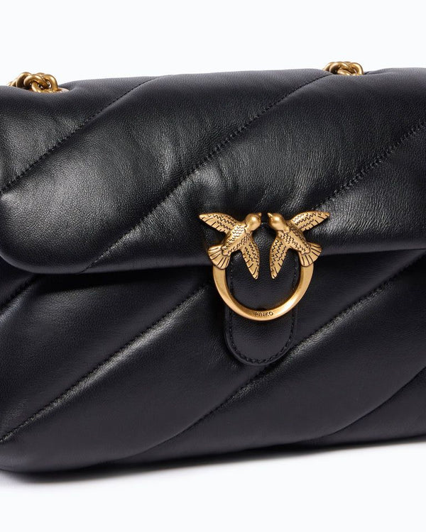 Pinko Love Puff Classic Borsa Media Donna in Pelle Nera Antique Gold 107616A0F2-Z99Q<br />