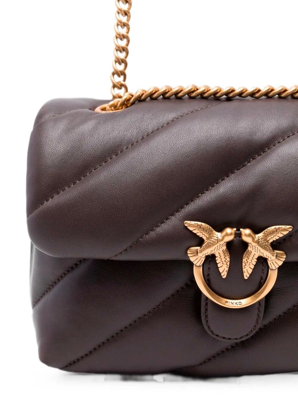 Pinko Love Puff Mini Borsa Donna in Pelle Marrone Marasca Antique Gold 107617A0F2-M12Q