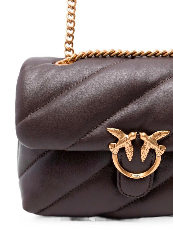 Pinko Love Puff Mini Borsa Donna in Pelle Marrone Marasca Antique Gold 107617A0F2-M12Q
