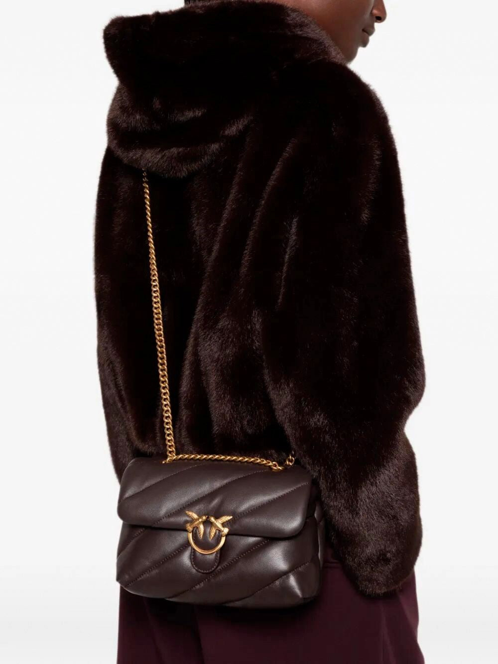 Pinko Love Puff Mini Borsa Donna in Pelle Marrone Marasca Antique Gold 107617A0F2-M12Q