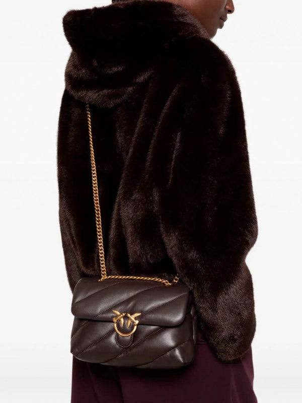 Pinko Love Puff Mini Borsa Donna in Pelle Marrone Marasca Antique Gold 107617A0F2-M12Q