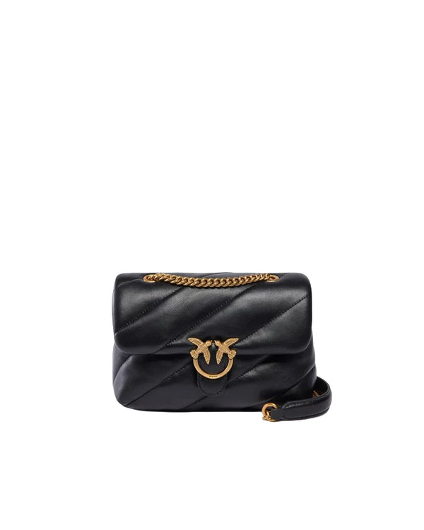 Pinko Love Puff Mini Borsa Donna in Pelle Nera Antique Gold 107617A0F2-Z99Q