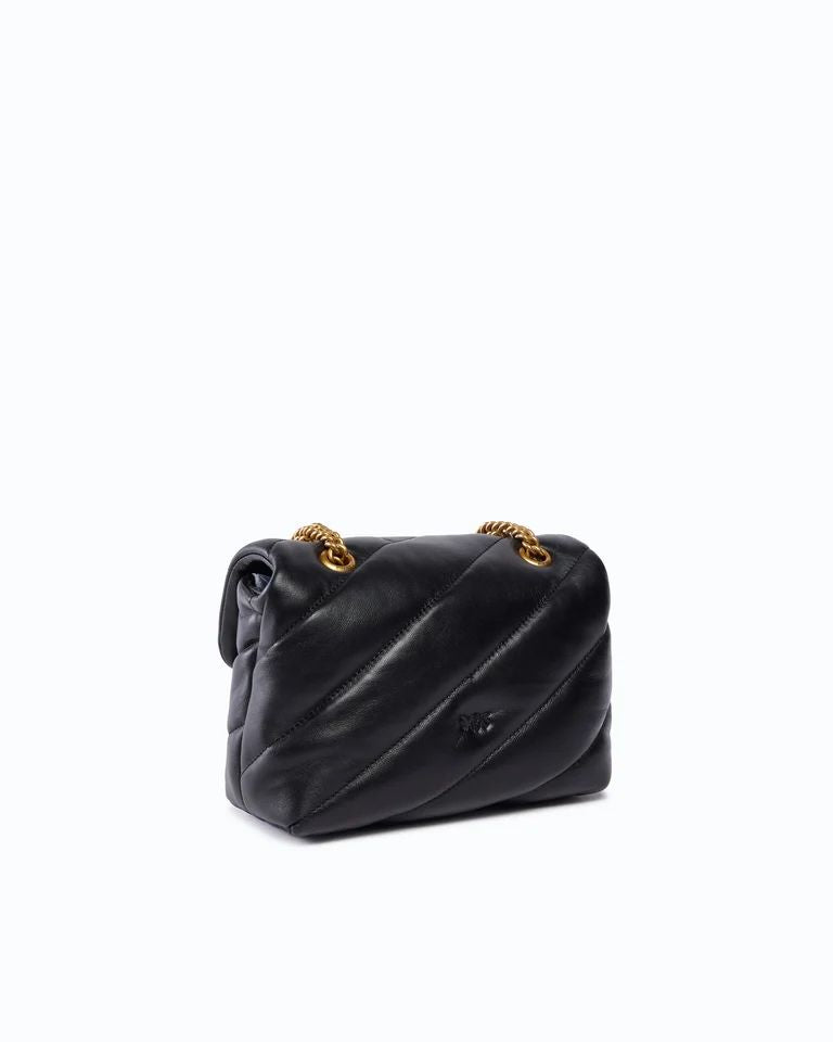 Pinko Love Puff Mini Borsa Donna in Pelle Nera Antique Gold 107617A0F2-Z99Q