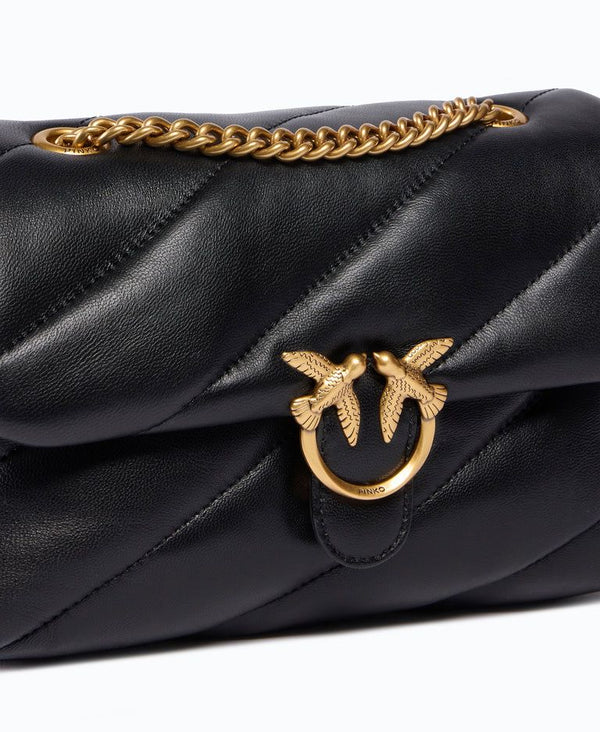 Pinko Love Puff Mini Borsa Donna in Pelle Nera Antique Gold 107617A0F2-Z99Q