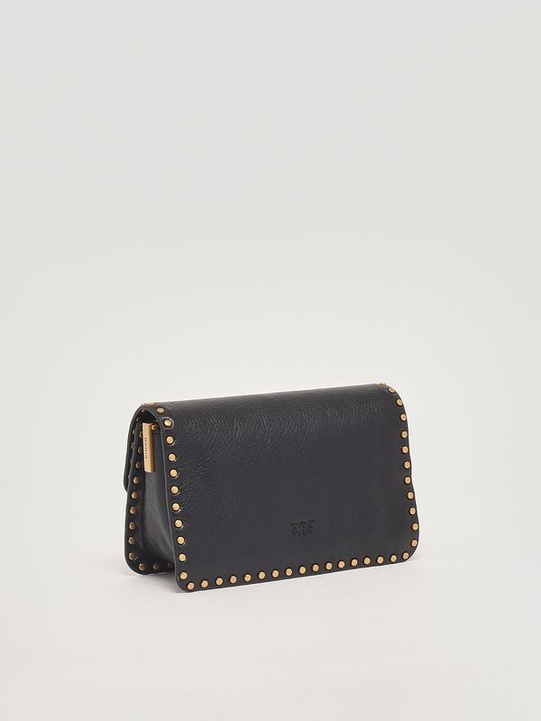 Pinko Love One Slouchy Borsa Donna in Pelle Nera con Borchie Antique Gold 107665A2JG-Z99Q