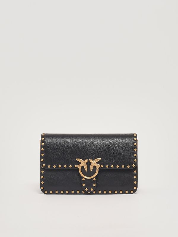 Pinko Love One Slouchy Borsa Donna in Pelle Nera con Borchie Antique Gold 107665A2JG-Z99Q