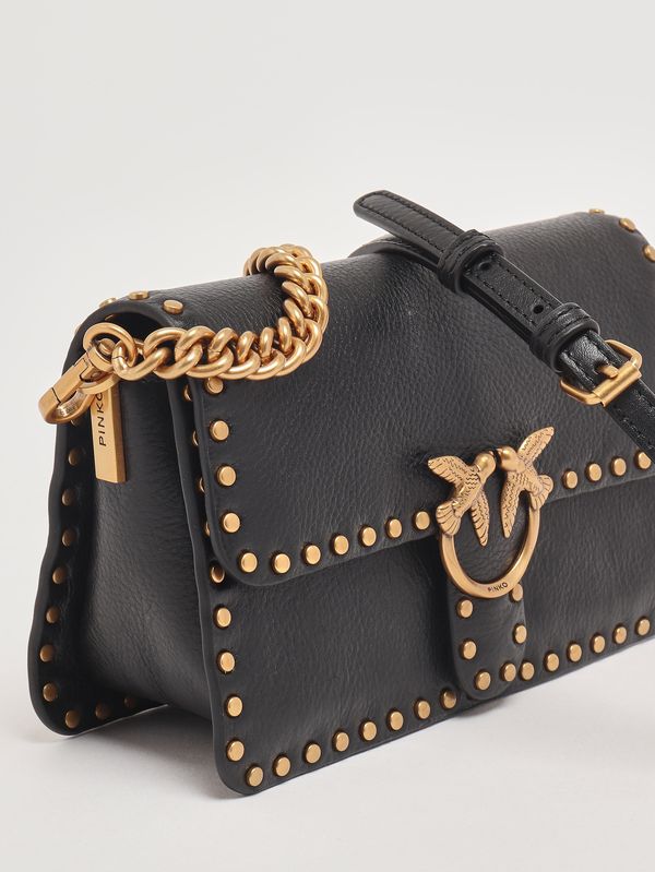 Pinko Love One Slouchy Borsa Donna in Pelle Nera con Borchie Antique Gold 107665A2JG-Z99Q