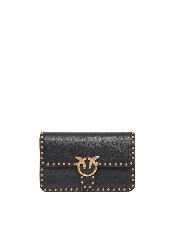 Pinko Love One Slouchy Borsa Donna in Pelle Nera con Borchie Antique Gold 107665A2JG-Z99Q