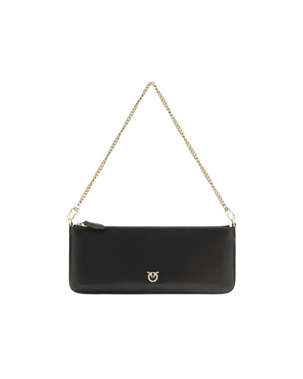 Pinko New Horizontal Flat Borsa Donna in Pelle Nera Antique Gold 107669A0F1-Z99Q
