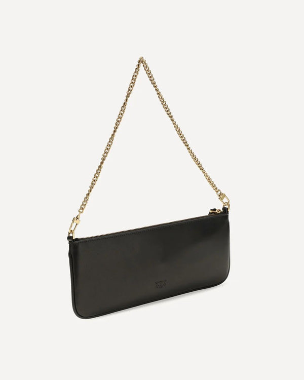 Pinko New Horizontal Flat Borsa Donna in Pelle Nera Antique Gold 107669A0F1-Z99Q