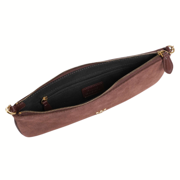 Pinko New Horizontal Flat Borsa Donna in Suede Castano Intenso Antique Gold 107669A0F6-L88Q