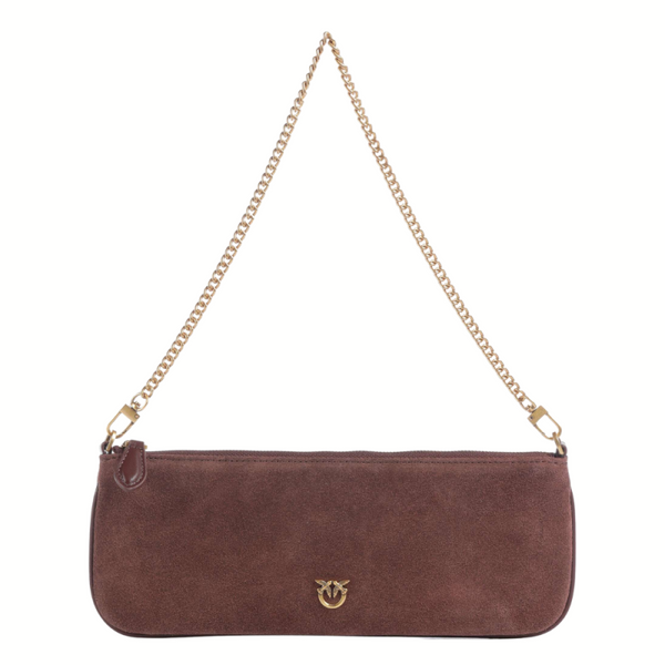 Pinko New Horizontal Flat Borsa Donna in Suede Castano Intenso Antique Gold 107669A0F6-L88Q