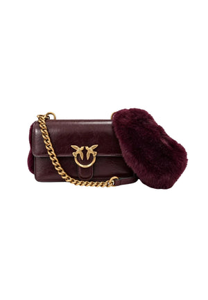 Pinko Love One Mini Borsa Donna in Pelle con Tracolla in Pelliccia Sintetica Borgogna Antique Gold 107676A3LP-W34Q