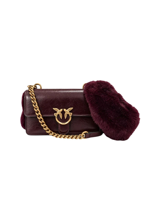 Pinko Love One Mini Borsa Donna in Pelle con Tracolla in Pelliccia Sintetica Borgogna Antique Gold 107676A3LP-W34Q