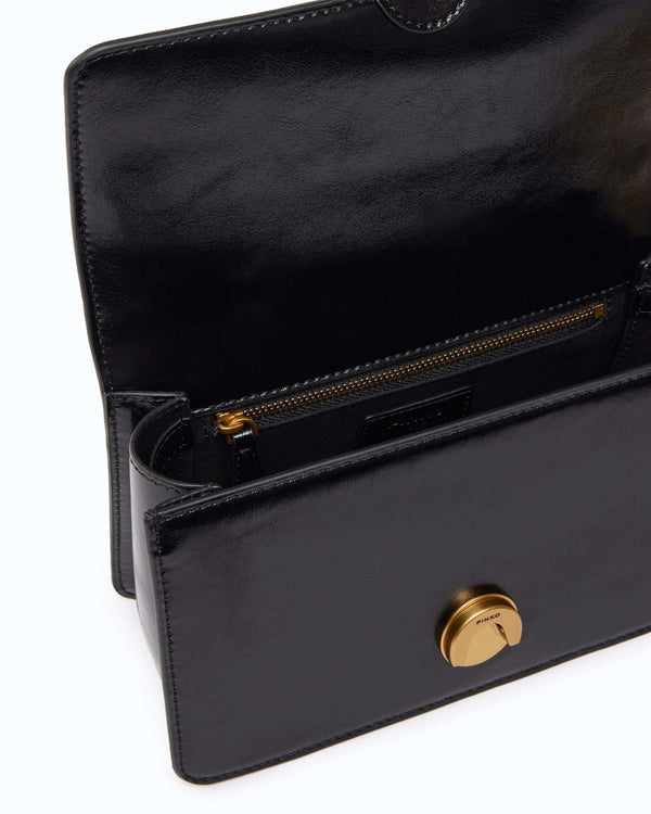 Pinko Borsa Donna Love One Mini Light in Pelle Nera con Tracolla Maculata in Pelliccia Sintetica 107677A3LP-ZM5Q