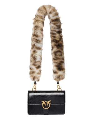 Pinko Borsa Donna Love One Mini Light in Pelle Nera con Tracolla Maculata in Pelliccia Sintetica 107677A3LP-ZM5Q