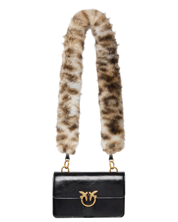 Pinko Borsa Donna Love One Mini Light in Pelle Nera con Tracolla Maculata in Pelliccia Sintetica 107677A3LP-ZM5Q