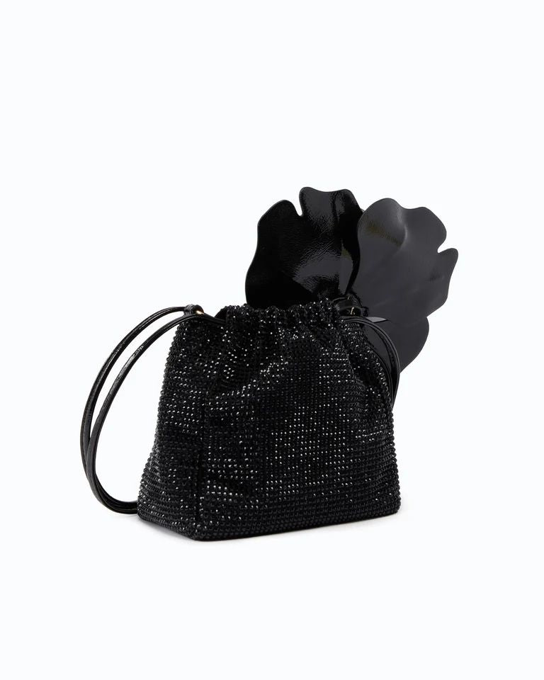 Pinko Pouch Flower Full Strass Borsa Secchiello Donna Nera con Fiore Oro 107678A2WF-Z99Y