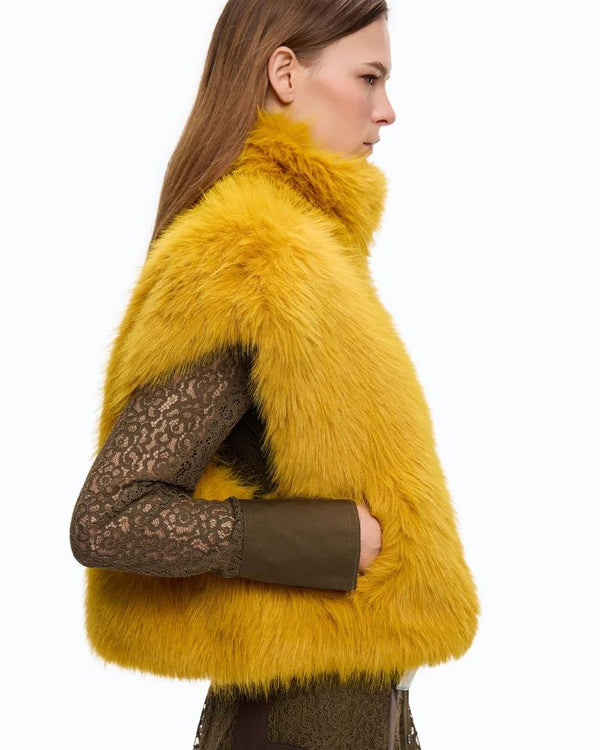 Pinko Eloro Gilet Donna Effetto Pelliccia Volpe Giallo Rame Dorato 107688A3MU-H49