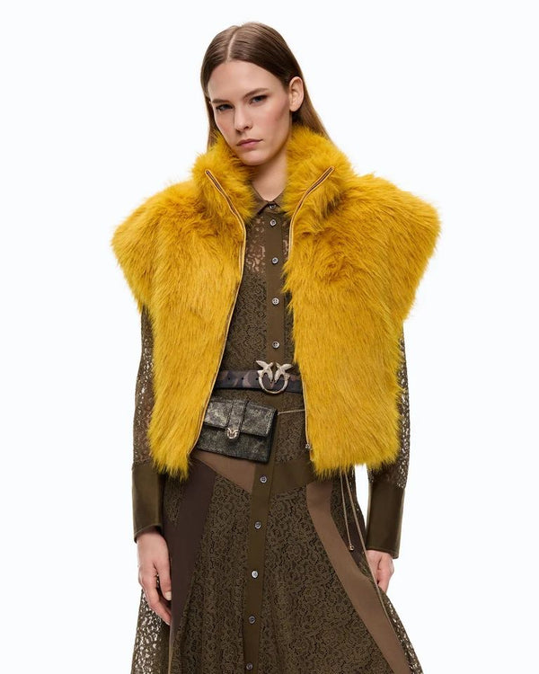 Pinko Eloro Gilet Donna Effetto Pelliccia Volpe Giallo Rame Dorato 107688A3MU-H49