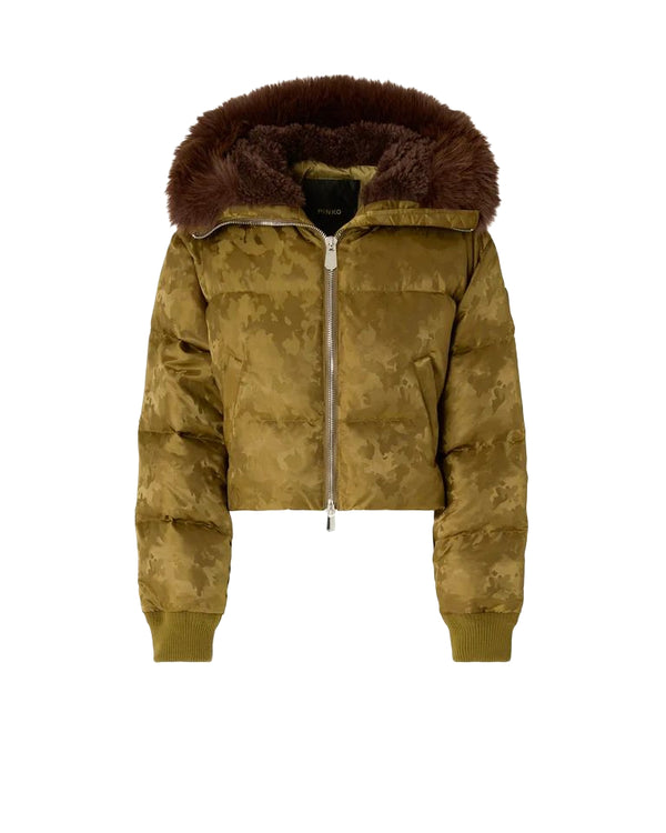 Pinko Piastraia Piumino Corto Donna in Raso Tecnico Camouflage Verde Pietra 107725A3LZ-V59