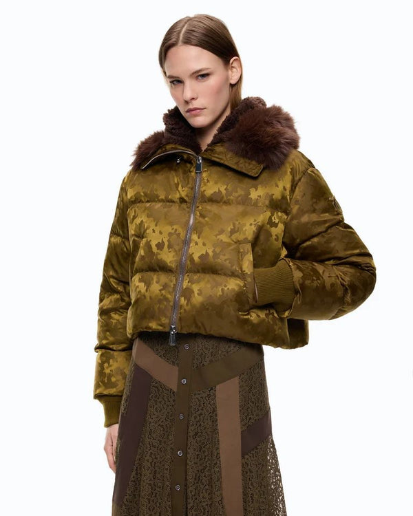 Pinko Piastraia Piumino Corto Donna in Raso Tecnico Camouflage Verde Pietra 107725A3LZ-V59
