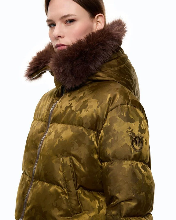 Pinko Piastraia Piumino Corto Donna in Raso Tecnico Camouflage Verde Pietra 107725A3LZ-V59