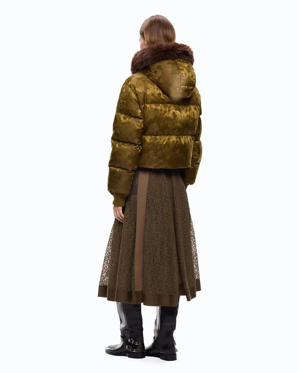 Pinko Piastraia Piumino Corto Donna in Raso Tecnico Camouflage Verde Pietra 107725A3LZ-V59
