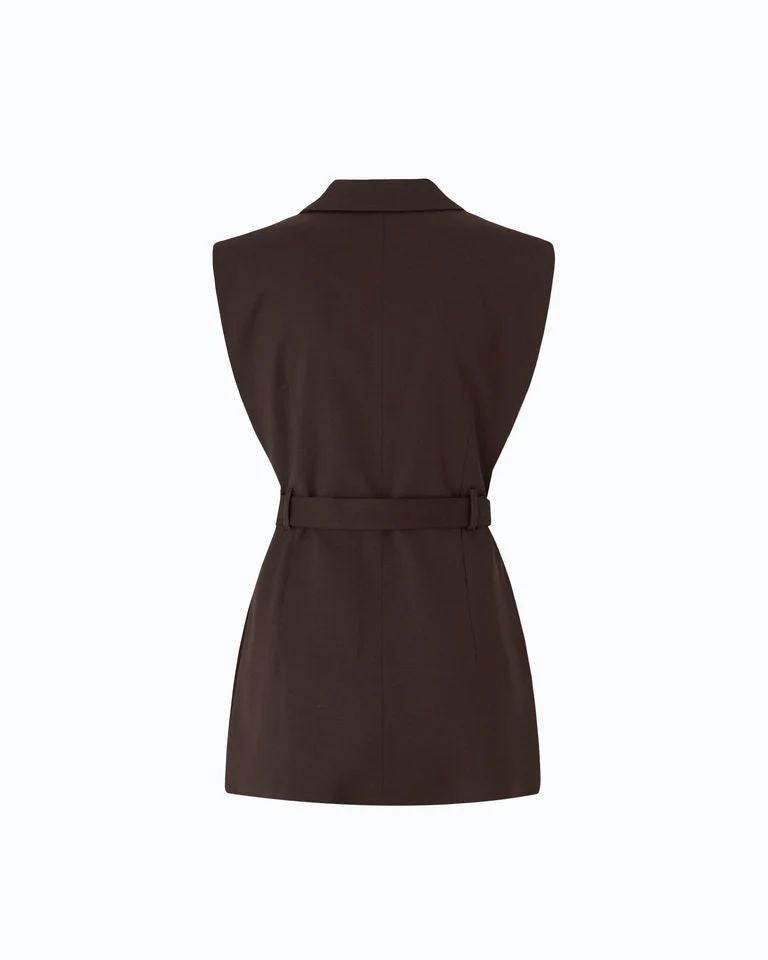 Pinko Nuraqus Gilet Sartoriale Donna in Misto Lana Marrone Oltre Buio con Cintura 107727A3MS-M04