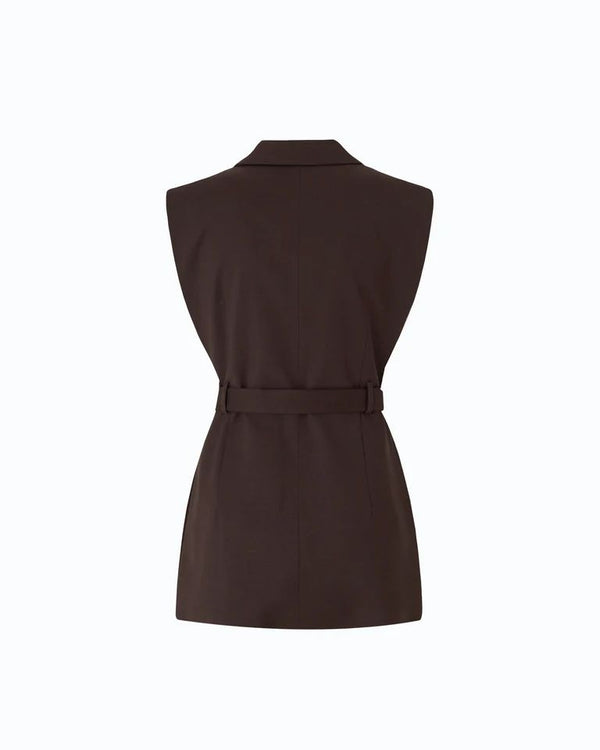 Pinko Nuraqus Gilet Sartoriale Donna in Misto Lana Marrone Oltre Buio con Cintura 107727A3MS-M04