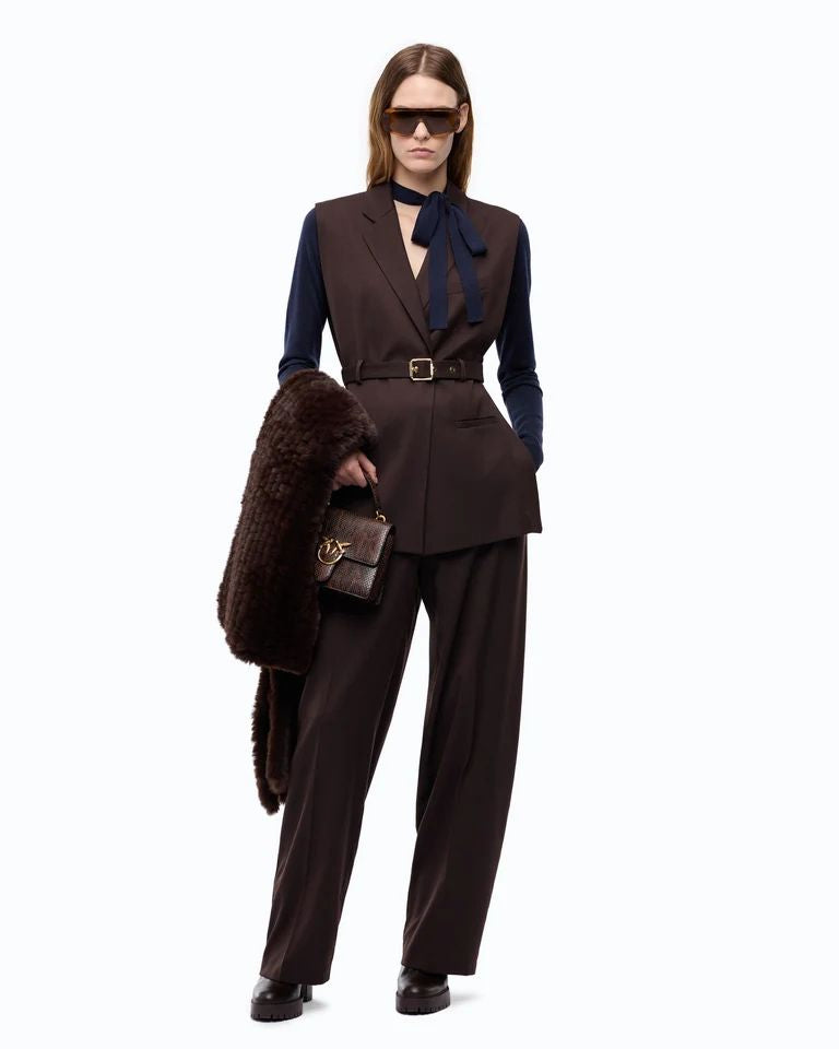Pinko Nuraqus Gilet Sartoriale Donna in Misto Lana Marrone Oltre Buio con Cintura 107727A3MS-M04