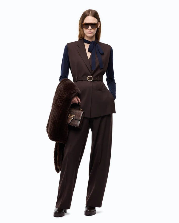 Pinko Nuraqus Gilet Sartoriale Donna in Misto Lana Marrone Oltre Buio con Cintura 107727A3MS-M04
