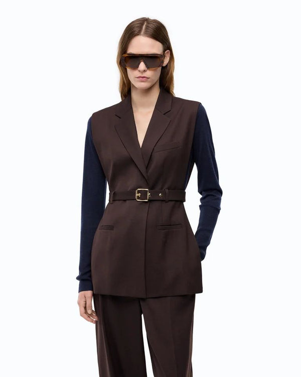Pinko Nuraqus Gilet Sartoriale Donna in Misto Lana Marrone Oltre Buio con Cintura 107727A3MS-M04