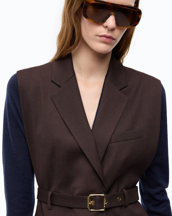 Pinko Nuraqus Gilet Sartoriale Donna in Misto Lana Marrone Oltre Buio con Cintura 107727A3MS-M04