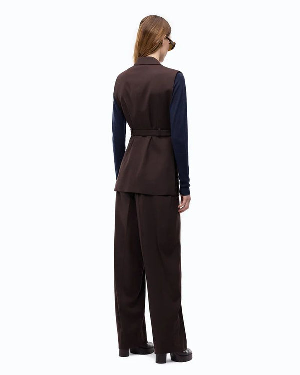 Pinko Nuraqus Gilet Sartoriale Donna in Misto Lana Marrone Oltre Buio con Cintura 107727A3MS-M04