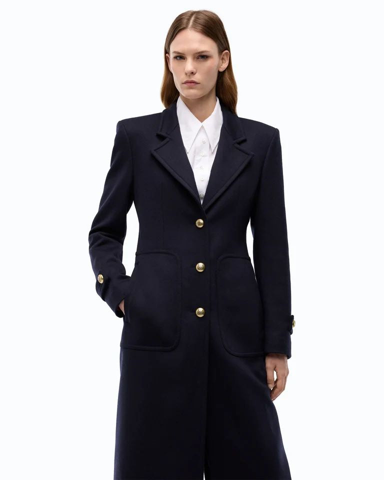 Pinko Verici Cappotto Lungo Donna in Misto Lana e Cashmere Blu Marino Cupo 107783A3O3-G03