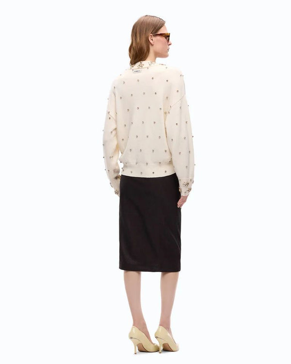 Pinko Pigolio Maglia Donna in Lana e Cashmere con Applicazioni Gioiello Bianco Purezza 107878A3P5-Z06