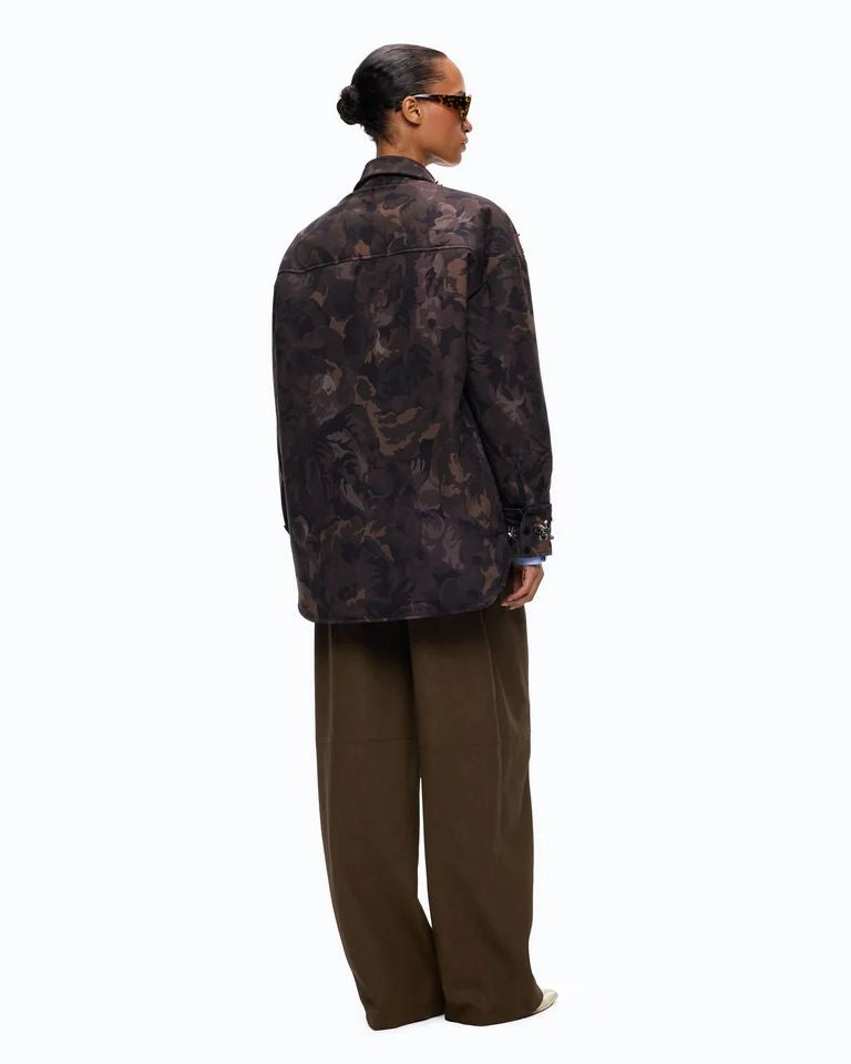 Pinko Barengo Overshirt Donna in Tela Tecnica Camouflage Verde e Nero con Applicazioni Gioiello 107916A3LY-SD3