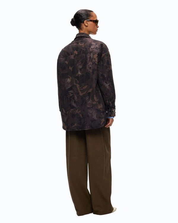 Pinko Barengo Overshirt Donna in Tela Tecnica Camouflage Verde e Nero con Applicazioni Gioiello 107916A3LY-SD3