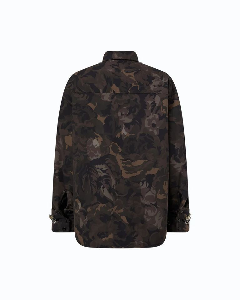 Pinko Barengo Overshirt Donna in Tela Tecnica Camouflage Verde e Nero con Applicazioni Gioiello 107916A3LY-SD3