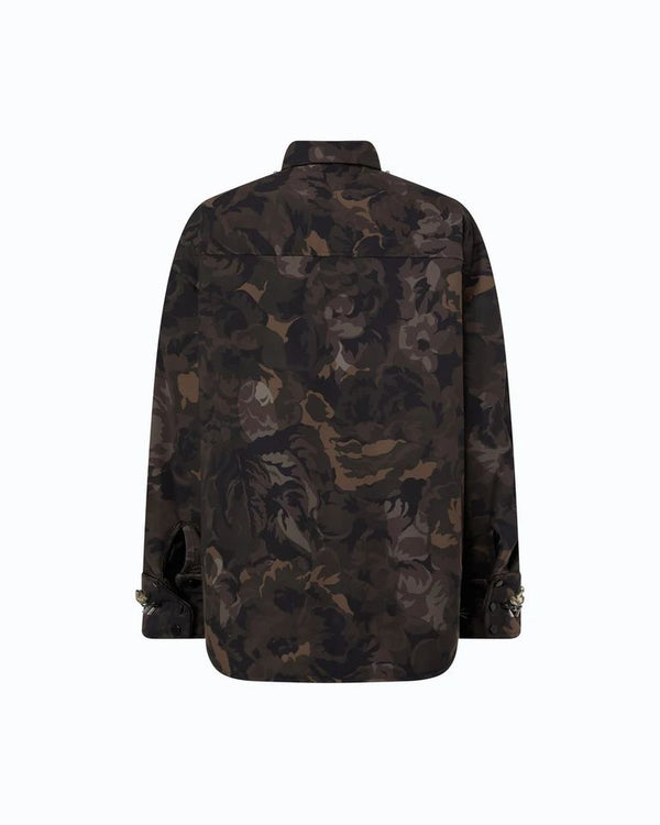 Pinko Barengo Overshirt Donna in Tela Tecnica Camouflage Verde e Nero con Applicazioni Gioiello 107916A3LY-SD3