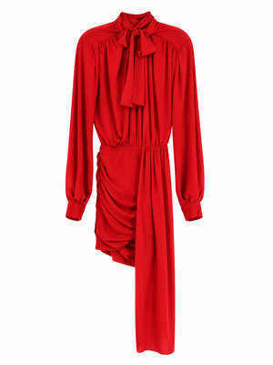 Actualee Abito Donna Rosso con Fiocco e Drappeggio AB4138-17119-RED