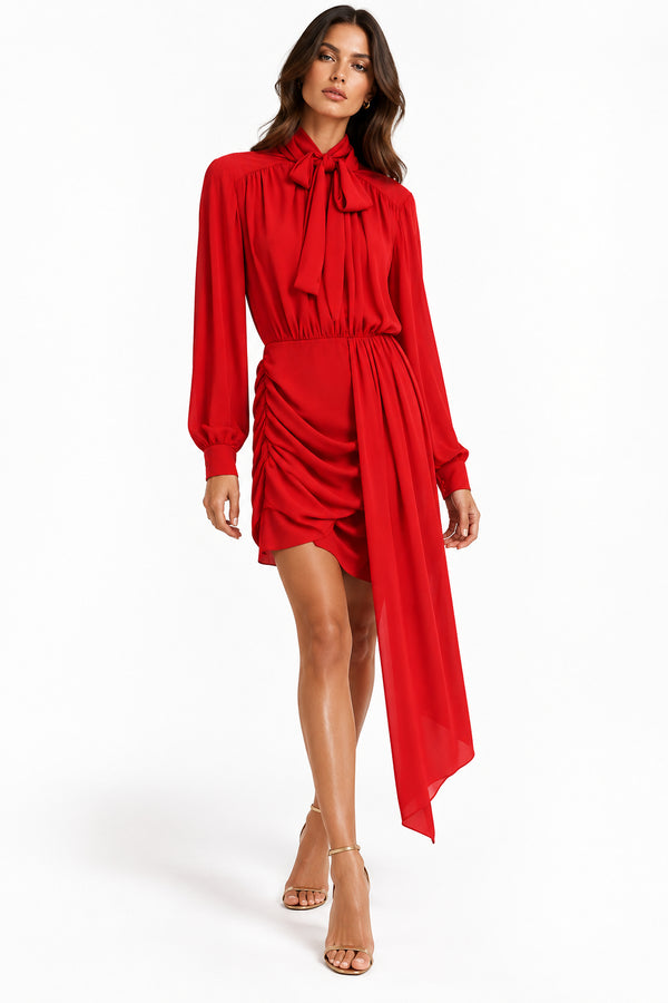 Actualee Abito Donna Rosso con Fiocco e Drappeggio AB4138-17119-RED