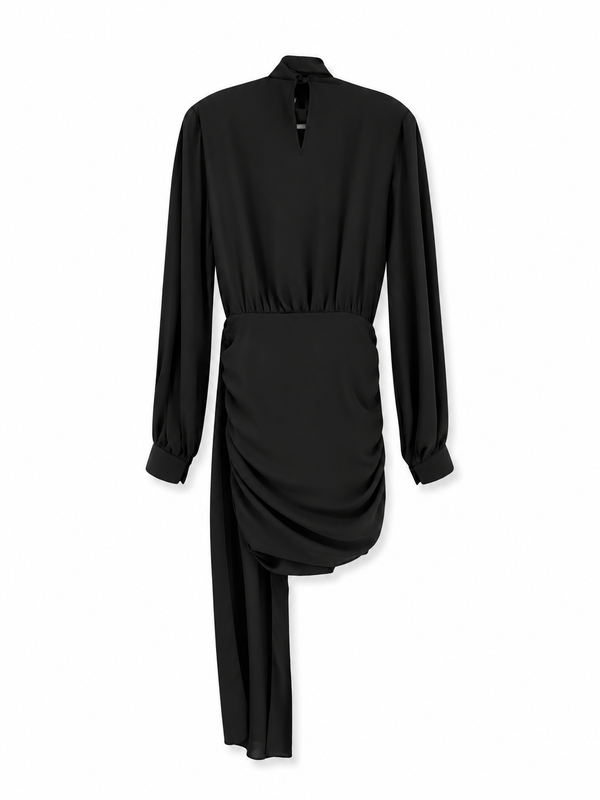 Actualee Abito Donna Nero con Fiocco e Drappeggio AB4138-17119-BLACK