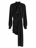 Actualee Abito Donna Nero con Fiocco e Drappeggio AB4138-17119-BLACK