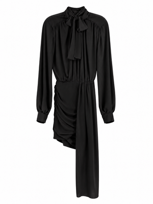 Actualee Abito Donna Nero con Fiocco e Drappeggio AB4138-17119-BLACK