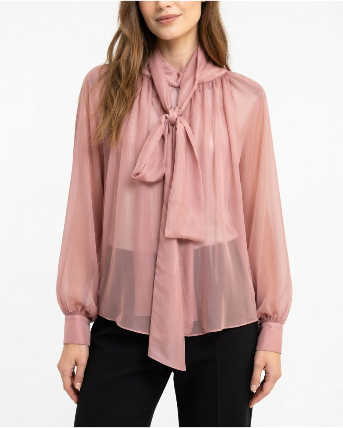 Actualee Camicia Donna Rosa Cipria in Tessuto Trasparente con Fiocco Removibile CA628-17123-PINK