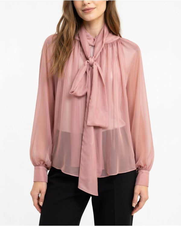 Actualee Camicia Donna Rosa Cipria in Tessuto Trasparente con Fiocco Removibile CA628-17123-PINK