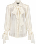 Actualee Camicia Blusa Donna Vanilla Semitrasparente con Fiocco al Collo  CA631-17135